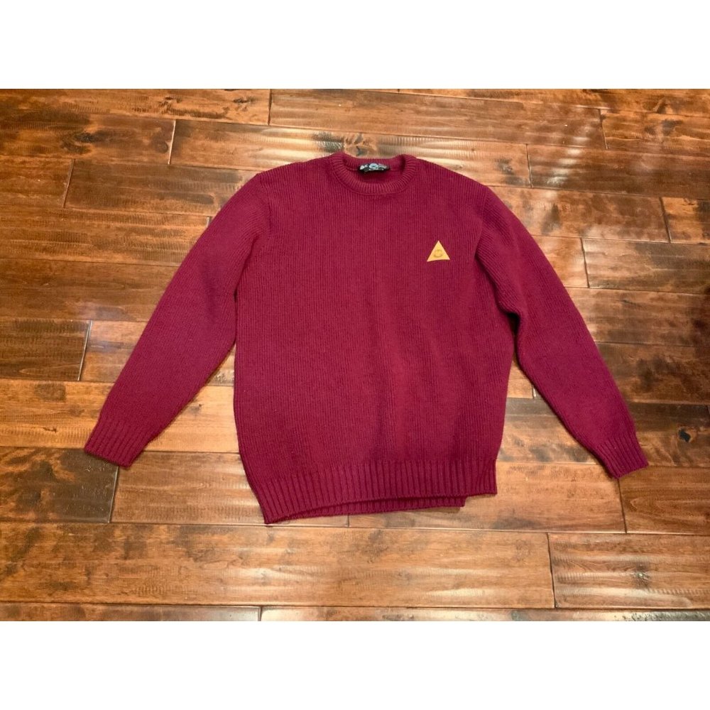 Swandri Mens Maroon Wool  Long Sleeve Crewneck Sweater, Size XL